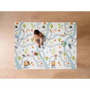 image:imageNuby Reversible Baby Floor Mat  Foldable and Lightweight Foam Infant Play Mat  77 x 58  Easy Storage and Travel  Hot Air BalloonsStripesCar Tracks Play Mat