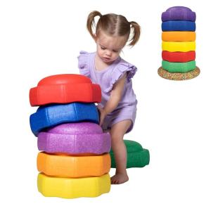 image:imageNuby Stepping Stones StepPebbles with Balance Board  MontessoriInspired Sensory Play  Stack Step amp Balance Indoor amp Outdoor Play  Waterproof amp Holds Up to 400 lbs  Pastel ColorsPrimary Colors