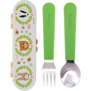 image:imageNuby Stainless Steel Toddler Utensils with Travel Case  SelfFeeding Fork amp Spoon Set for Kids  EasytoHold Training Utensils  Rounded Safe Edges for SelfFeeding  UnicornsForest Animals