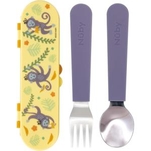 image:imageNuby Stainless Steel Toddler Utensils with Travel Case  SelfFeeding Fork amp Spoon Set for Kids  EasytoHold Training Utensils  Rounded Safe Edges for SelfFeeding  UnicornsMonkeys