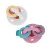 image:imageNuby Charms Silicone Infant Pacifier and Teether  2 Pack  0 Months  Yellow and BluePink  White
