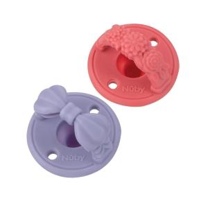 image:imageNuby 3D Sili Soother Pacifiers with Soft Handle and Two Safety Air Holes 2 Pack 0 Months Blue Spaceship and Gray MustachePurple Bow and Pink Flowers