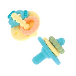 image:imageNuby Charms Silicone Infant Pacifier and Teether  2 Pack  0 Months  Yellow and BlueYellow  Blue