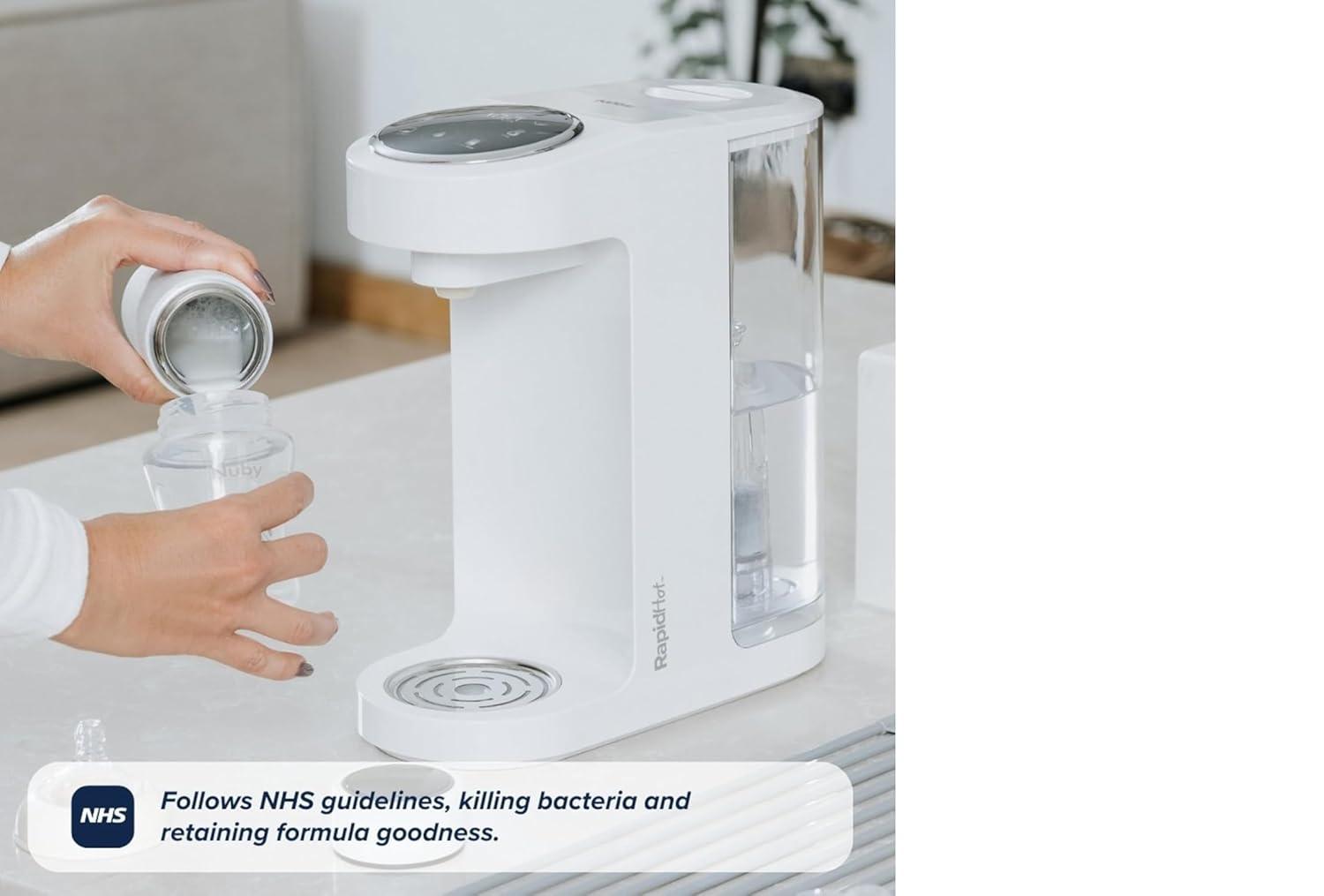 image:imageNuby RapidHot Baby Formula Dispenser Machine  Infant Formula Mixer and Water Warmer with Precise Feed Sizing Memory  Filtered Boiling Water in Seconds  Compatible with RapidCool Bottle  WhiteWhite