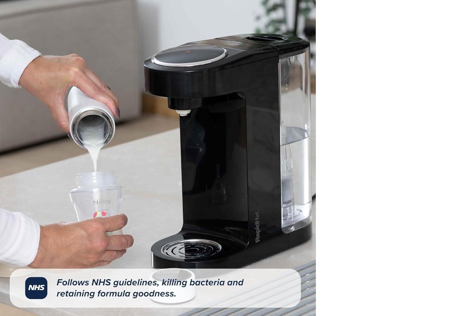 image:imageNuby RapidHot Baby Formula Dispenser Machine  Infant Formula Mixer and Water Warmer with Precise Feed Sizing Memory  Filtered Boiling Water in Seconds  Compatible with RapidCool Bottle  WhiteBlack