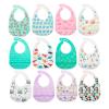 image:imageNuby 2 Pack Adjustable Easy Clean Soft Silicone Bibs with Scoop Tigers amp SquaresPink Dinosaurs  Flowers