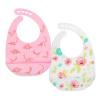 image:imageNuby 2 Pack Adjustable Easy Clean Soft Silicone Bibs with Scoop Tigers amp SquaresPink Dinosaurs  Flowers