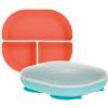 image:imageNuby Silicone Round Suction Plate with Lid  DishwasherSafe Baby and Toddler Plate  6 Months  Aqua and Coral  Back to School EssentialsAqua  Coral