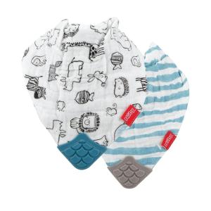 image:imageNuby 100 Natural Cotton Muslin Bib  Bib with Teething Corner 2Pack 3 Months  ZooOne Size