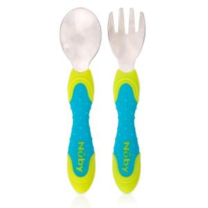 image:imageNuby 3Stage Babys First Spoons Set  3 Pack  6 Months  Baby Spoons with Easy Grip Handle  PastelsBlue  Green