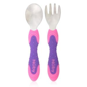 image:imageNuby 3Stage Babys First Spoons Set  3 Pack  6 Months  Baby Spoons with Easy Grip Handle  PastelsPink  Purple