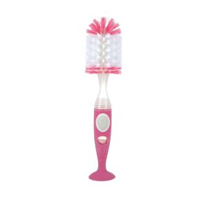 image:imageNuby Easy Clean Dispensing Soft and Durable Bristle Bottle Brush with Textured Handles and Suction Base 2 in 1 System GreenPink
