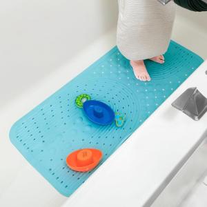 image:imageNuby Cushioned Bath Mat for Babies and Toddlers  NonSlip Shower and Bathtub Mat with Suction Cups  WhiteAqua