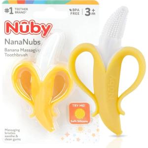 image:imageNuby NanaNubs Banana Massaging Toothbrush  Baby Teething Toy  3 Months  PinkYellow