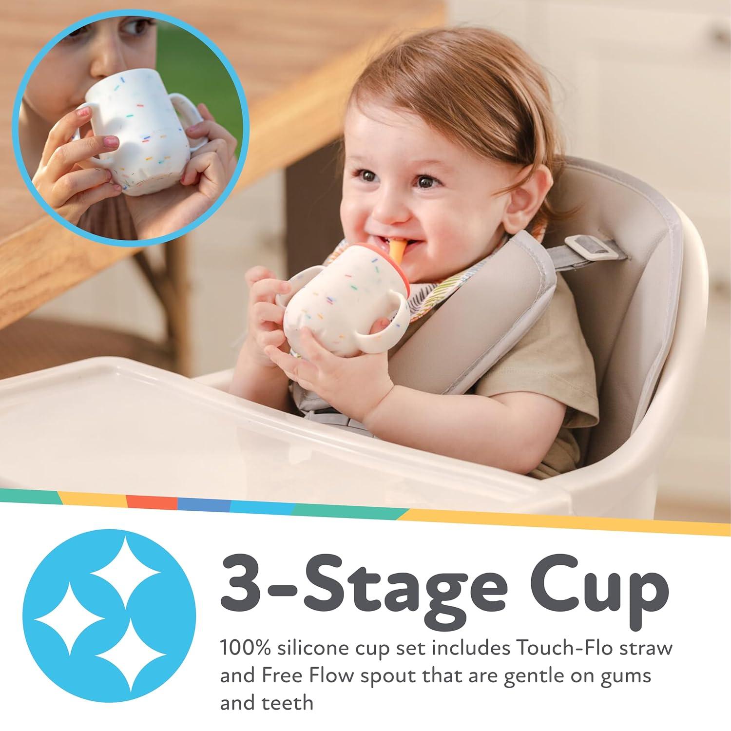 image:imageNuby 3Stage Training Cup Set  Silicone Tumbler with Spout and Straw Combo  4 oz  6 Months  Coral and SprinklesConfetti  Sprinkles