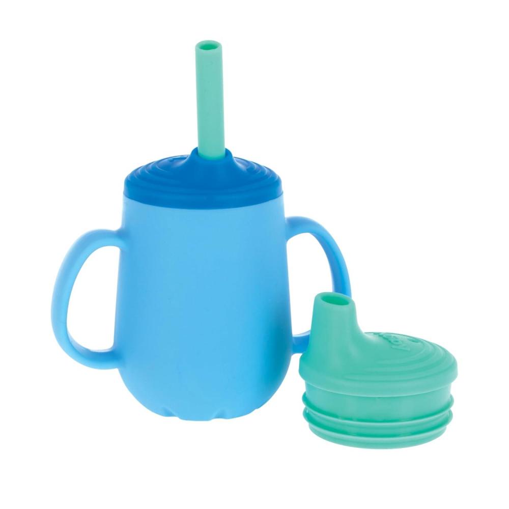 image:imageNuby 3Stage Training Cup Set  Silicone Tumbler with Spout and Straw Combo  4 oz  6 Months  Coral and SprinklesBlue