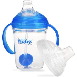 image:imageNuby 360 Grip N Sip 8oz Tritan Cup Weighted Straw with Hygienic Cover PinkBlue