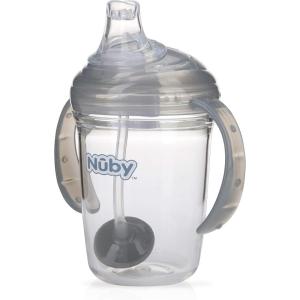 image:imageNuby 360 Grip N Sip 8oz Tritan Cup Weighted Straw with Hygienic Cover PinkGray