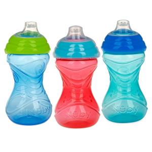image:imageNuby ClikIt Soft Spout NoSpill Easy Grip Sippy Cup for Girls  3Pack 10 Oz  6 MonthsBlue  Green  Red  Aqua