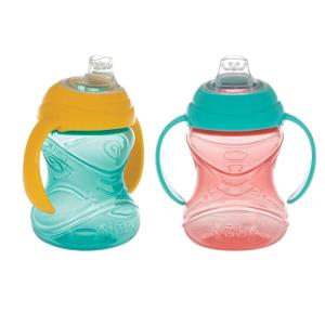 image:imageNuby ClikIt Soft Spout NoSpill Training Sippy Cup with Handles  2Pack 10 oz  4 Months  AquaRedOrangeCoral  Aqua