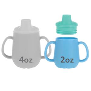 image:imageNuby First Training Cup  Silicone Cup with FreeFlow Spout and EasyGrip Design  2 oz  6 Months  Purple and PinkAqua  Blue