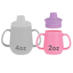 image:imageNuby First Training Cup  Silicone Cup with FreeFlow Spout and EasyGrip Design  2 oz  6 Months  Purple and PinkPurple  Pink
