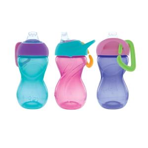 image:imageNuby NoSpill ClikIt Flexi Straw Sippy Cup with Carabiner Clip  3Pack 10 oz  Baby Sippy Cup for 6 Month Old with Easy Grip  AquaPinkPurplePink  Purple  Aqua