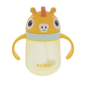 image:imageNuby NoSpill Clikit Silicone Straw Trainer Cup  8 oz  360 Weighted Straw Toddler Sippy Cup for 1 Year Old  DinoGiraffe
