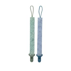 image:imageNuby Pacifinder Baby Pacifier Clip  2Pack  Pacifier Holder Clip with Convenient Hook Loop  Blue Dots and Green DinoBlue Dots and Green Dino
