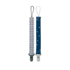 image:imageNuby Pacifinder Baby Pacifier Clip  2Pack  Pacifier Holder Clip with Convenient Hook Loop  Blue Dots and Green DinoGray Plaid and Blue Stars