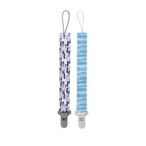 image:imageNuby Pacifinder Baby Pacifier Clip  2Pack  Pacifier Holder Clip with Convenient Hook Loop  Blue Dots and Green DinoGray Strokes  Aqua Abstract
