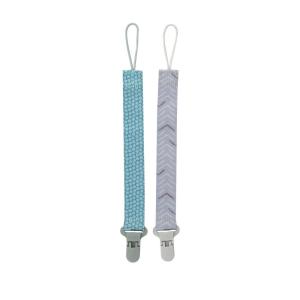 image:imageNuby Pacifinder Baby Pacifier Clip  2Pack  Pacifier Holder Clip with Convenient Hook Loop  Blue Dots and Green DinoGreen Dots and Gray Arrows