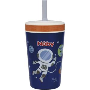 image:imageNuby Thirsty Kids Insulated Toddler Cup with Silicone Flexstraw  12 oz  Stainless Steel and LeakResistant  18 Months  Monster TrucksAstronaut