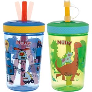 image:imageNuby Thirsty Kids Super Sipper  14oz NoSpill Toddler Cup with 360 Silicone Valve amp Swivel Straw  LeakResistant Durable EasyClean Design  2 pk  BoysBlueGreen