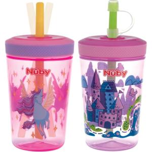 image:imageNuby Thirsty Kids Super Sipper  14oz NoSpill Toddler Cup with 360 Silicone Valve amp Swivel Straw  LeakResistant Durable EasyClean Design  2 pk  BoysPinkPurple