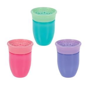 image:imageNuby Wonder Cup  SpillProof Toddler Sippy Cups  3 Pack 7 oz  Sip from All Sides  Leak Resistant  Spoutless Transition Cup  AquaPurplePinkPink  Purple  Aqua