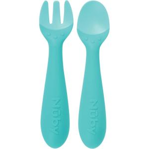 image:imageNuby Silicone Easy Grip Fork amp Spoon Set 12m in PinkAqua