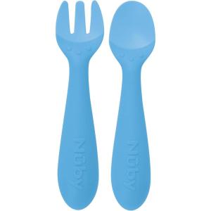 image:imageNuby Silicone Easy Grip Fork amp Spoon Set 12m in PinkBlue