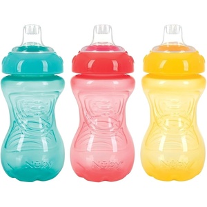 image:imageNuby 3 Pack No Spill Toddler Sippy Cups  Toddler Cups Spill Proof with Easy and Firm Grip  Blue Aqua GreenYellow  Aqua  Coral